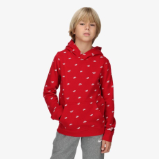 Nike Boy's Sportswear Club Fleece All Over Swoosh Pullover Hoodie - Sport Red/ White